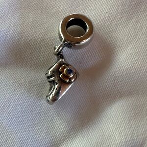 Pandora Silver Shoe Charm with Gold Flower sapphire Accent
